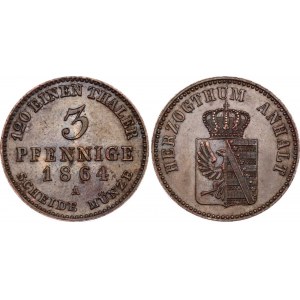 German States Anhalt 3 Pfennige 1864 A