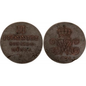 German States Hannover 2 Pfennig 1834 C Flan Defect Error