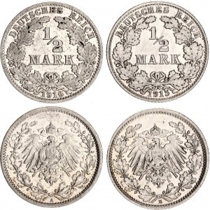 Germany - Empire 2 x 1/2 Mark 1915 - 1916