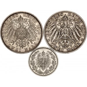 Germany - Empire 50 Pfennig & 2 x 2 Mark 1877 - 1913