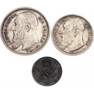 Belgium Lot of 3 Coins 1887 - 1909