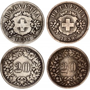 Switzerland 2 x 20 Rappen 1850 - 1859