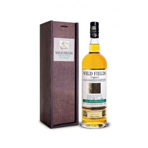 Wild Fields Single Malt 100% Wheat Polish Whisky in wooden box 0,7L 46,5%; Zestaw 6 szklanek do degustacji Wild Fields Glencairn