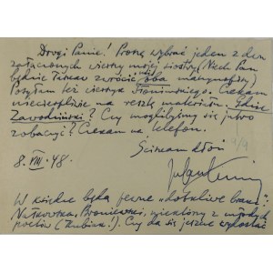 Tuwim Julian (1894-1953) - List do Juliusza Wiktora Gomulickiego. 1948 r.