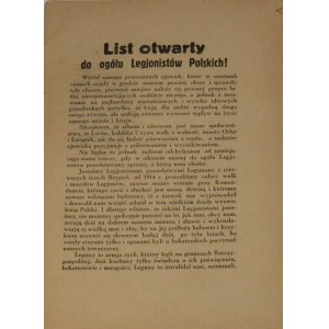 List otwarty do ogółu Legjonistów Polskich! Lwów [1928] Nakł. Kornela Żelaszkiewicza.