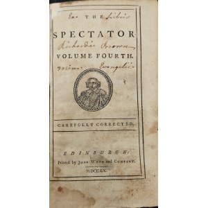 The Spectator. Vol. 4. Edinburgh 1760 Printed by John Wood and Company.