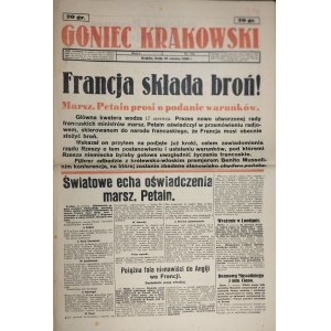 Goniec Krakowski - Francja składa broń! Marsz. Petain prosi o podanie warunków, 19 VI 1940