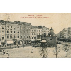 Kraków - Rynek główny i kościól św. Wojciecha, 1914