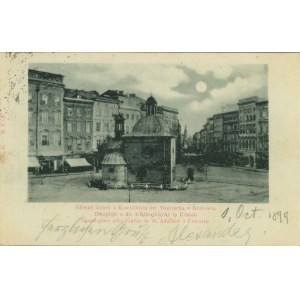 Kraków - Główny Rynek z Kościółkiem św. Wojciecha, 1898, tzw. księżycowa