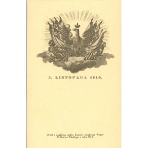 Orzeł z nagłówka aktów Komisyi Rządowej Wojny Królestwa Polskiego z roku 1819, ok. 1910