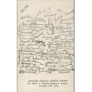 Autografy Oficerów polskich zebrane na uczcie w Hotelu Saskim w Krakowie dnia 7.XI.1916