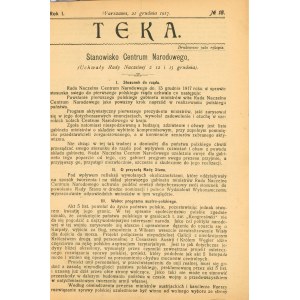 Teka - Stanowisko Centrum Narodowego, R. I, nr 18, 1917