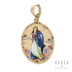 Medalik emaliowany - Maryja w typie immaculata, 1 poł. XX w.