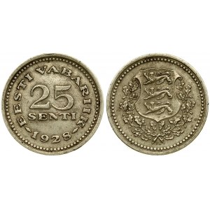 Estonia 25 Senti 1928 Obverse: National arms wreath surrounds. Reverse: Denomination above date. Nickel-Bronze...