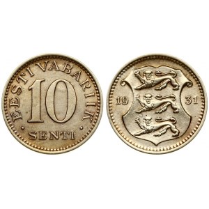 Estonia 10 Senti 1931 Obverse: National arms divide date. Reverse: Denomination. Edge Description: Plain. Nickel-Bronze...