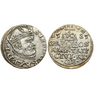 Latvia 3 Groszy 1585 Riga. Stefan Batory (1576–1586). Obverse: Crowned bust right. Reverse...
