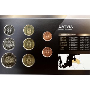 Latvia 3.88 Lati Plastefolder 1-50 Santimu & 1-2 Lati 1999-2009. Latvia coins set 2014 with Plastic perfect...