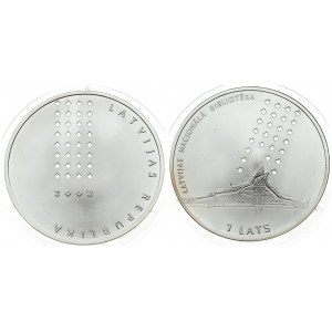 Latvia 1 Lats 2002 National Library. Obverse: Country name and diamonds pattern. Reverse...