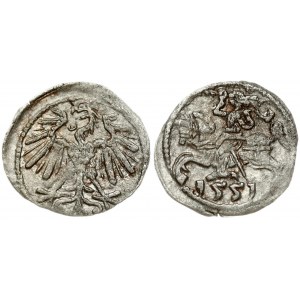 Lithuania 1 Denar 1551 Vilnius. Sigismund II Augustus(1547-1572) Obverse: King on charging horse. Reverse: Eagle...