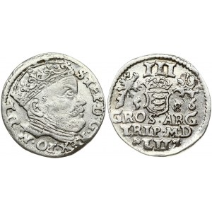Lithuania 3 Groszy 1586 Vilnius. Stephen Bathory(1576–1586). Obverse: Crowned bust right. Reverse: Value; divided date...