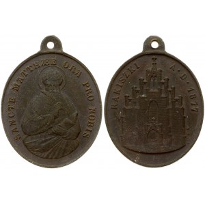 Lithuania Rokiskis Religious Medal (1877) Obverse: Sancte Matthaee Ora Pro Nobis. Reverse: Rakiszki A.D. 1817. Bronze...