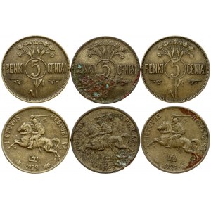 Lithuania 5 Centai 1925 Obverse: National arms. Reverse: Value within circle divides stem of flowers. Edge Description...