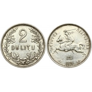 Lithuania 2 Litų 1925 Obverse: National arms. Reverse: Denomination within wreath. Edge Description: Milled. Silver...