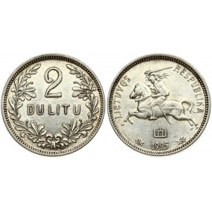 Lithuania 2 Litų 1925 Obverse: National arms. Reverse: Denomination within wreath. Edge Description: Milled. Silver...