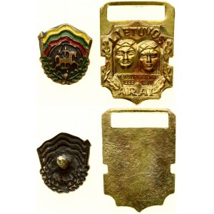 Lithuania Badge Vytis & Lietuvos Arai (1933). Brass. Enamel. Screw. Weight approx: 1.08g. & 4.62g. Diameter...