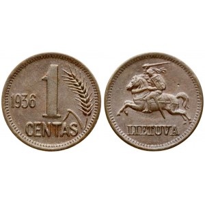 Lithuania 1 Centas 1936 Obverse: National arms. Reverse: Large value with oat sprig at right. Edge Description: Plain...