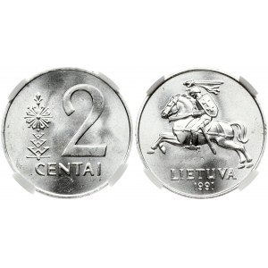 Lithuania 2 Centai 1991 Obverse: National arms. Reverse: Large value to right of design. Aluminum. KM 86...
