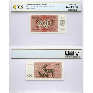 Lithuania 200 Talonas 1992 Banknote Obverse: Branches and National Coat of Arms. Reverse: Two Red deers. S/N TC178717...