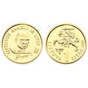 Lithuania 1 Litas 1997 75th Anniversary - Bank of Lithuania. Obverse: National arms above value. Reverse: Bust 1...