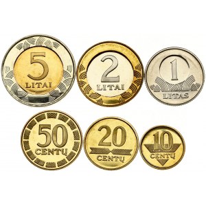 Lithuania 10-50 Centų & 1-5 Litai 2000 Obverse: National arms within circle. Reverse: Value within circle. Nickel brass...