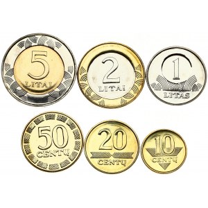 Lithuania 10-50 Centų & 1-5 Litai 2009 Obverse: National arms within circle. Reverse: Value within circle. Nickel brass...