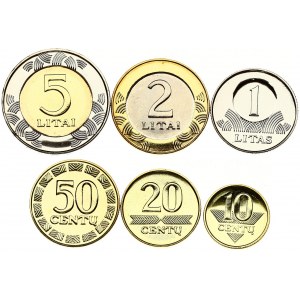 Lithuania 10-50 Centų & 1-5 Litai 2013 Obverse: National arms within circle. Reverse: Value within circle. Nickel brass...