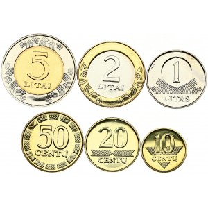 Lithuania 10-50 Centų & 1-5 Litai 2014 Obverse: National arms within circle. Reverse: Value within circle. Nickel brass...