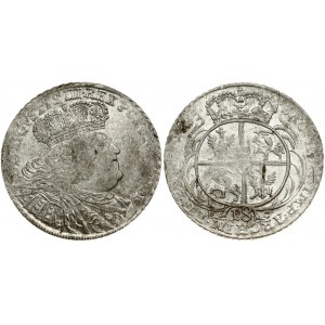 Poland 18 Groszy 1755 EC August III(1733-1763). Obverse: Large; crowned bust right. Obverse Legend...