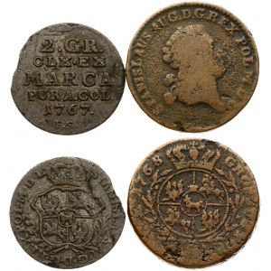 Poland 2 & 3 Grosze (1767-1768) Stanislaus Augustus (1764-1795). Obverse: Crowned, ornate 4-fold arms within sprigs...