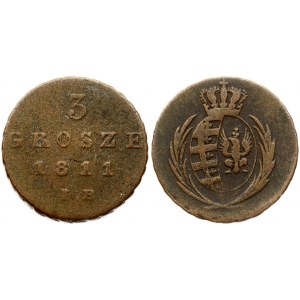 Poland 3 Grosze 1811 IB Frederick Augustus III (1763-1827). Obverse: Crowned coat of arms. Reverse: Denomination...