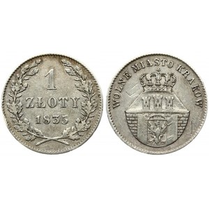 Poland 1 Zloty 1835 'Free City of Krakow'. Obverse: Crowned castle. Reverse: Value and date within wreath. Edge plain...