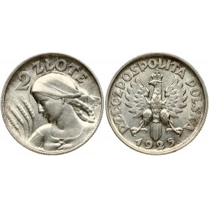 Poland 2 Zlote 1925 (London) Dot after date. Obverse: Crowned eagle with wings open. Reverse: Bust left...
