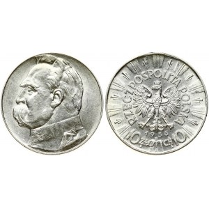 Poland 10 Zlotych 1936(w) Obverse: Eagle with wings open with no symbols below. Reverse: Head of Jozef Pilsudski left...