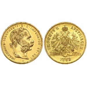 Austria 8 Florins-20 Francs 1882 Franz Joseph I(1848-1916). Obverse: Laureate head right; heavy whiskers. Reverse...
