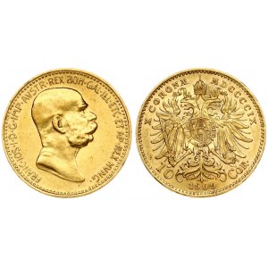 Austria 10 Corona 1909 - MDCCCCIX Franz Joseph I(1848-1916). Obverse: Head right. Reverse: Crowned double eagle...