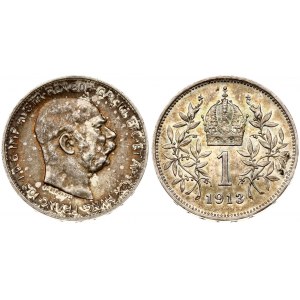 Austria 1 Corona 1913 Franz Joseph I(1848-1916). Obverse: Head right. Reverse: Crown above value; date at bottom...