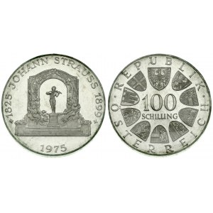 Austria 100 Schilling 1975 150th Anniversary - Birth of Johann Strauss the Younger Composer. Obverse...