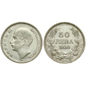 Bulgaria 50 Leva 1930 Boris III(1918-1943). Obverse: Head left. Reverse: Denomination above date within wreath. Silver...