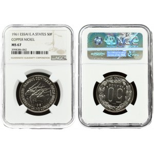 Equatorial African States Essai 50 Francs 1961 Paris. Obverse: Three giant eland left date below. Reverse...