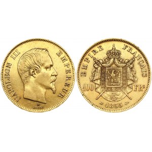 France 100 Francs 1855BB Napoleon III(1852-1870). Obverse: Head right. Obverse Legend: NAPOLEON III EMPEREUR. Reverse...